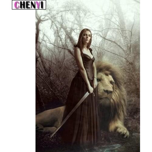 CHENYI Diy Diamond Embroidery 5D Diamond Painting Lion and Beauty Mosaic Diamond Art Of Rhinestones Paint By Numbers Decor Home