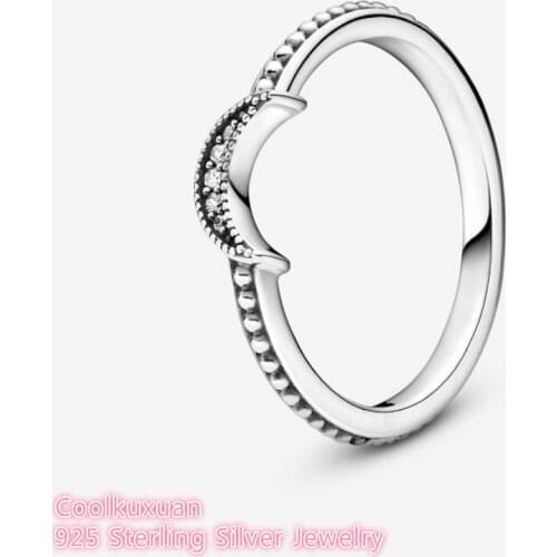 Crescent Moon Beaded Ring Authentic 925 Sterling silver Jewelry Ring For Woman European Style Silver Rings For Jewelry Making