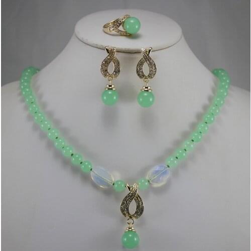 Wholesale/retail factory price Womens jades Necklace earring ring(#7.8.9) set #165