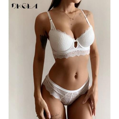 New Green Lace Bra and Panties Sets Push Up Brassiere B C Cup Sexy Underwear Set Cotton Thick Bras Embroidery Women Lingerie Set