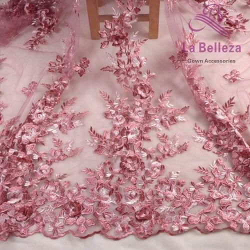 La Belleza new design lace ,pink 3D flowers lace fabric,Blue,wine 3D flowers lace fabric evening dress lace fabric 1 yard