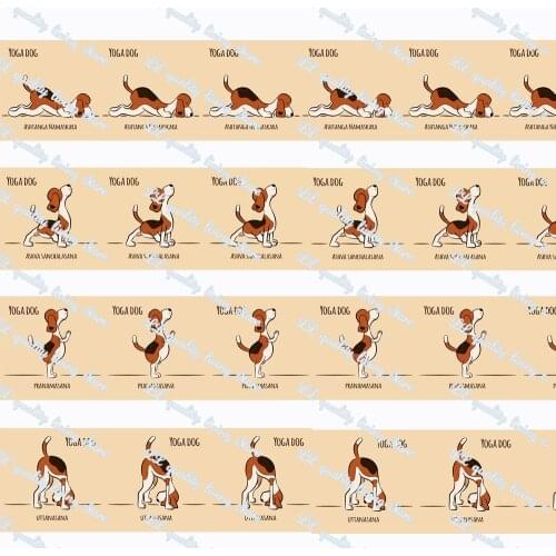 WL 16-75mm 50 Yards Yoga Dog Printing Grosgrain Ribbon Diy Party Wedding Decoration Hair Accessories Gift Wrapping Ribbon