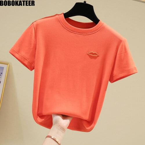 Summer Tshirt Women Vintage Embroidery Ladies Tops White Korean Clothes Women T shirt Cotton Elastic Slim Short Sleeve Tees 2020