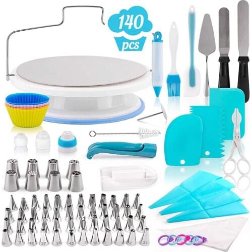 Meibum 140 Pcs Cake Decorating Tools Confectionery Cupcake Dessert Baking Pastry Nozzles Converter Cream Bag Icing Piping Tips