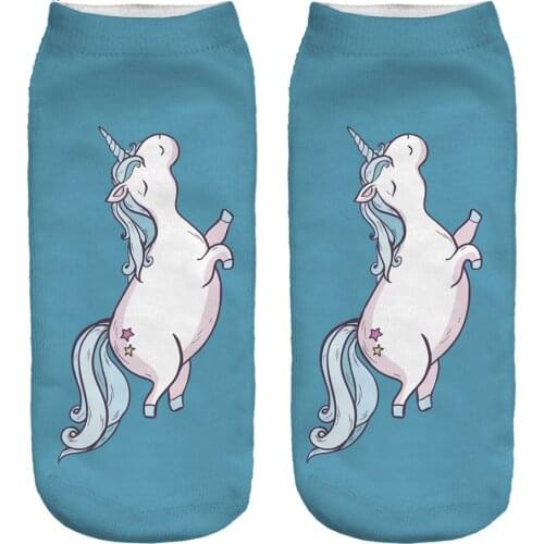 New Hot Women Hosiery 3D Printing Socks Aqua Unicorn Meias Causal Low Cut Ankle Sock Calcetines Socks