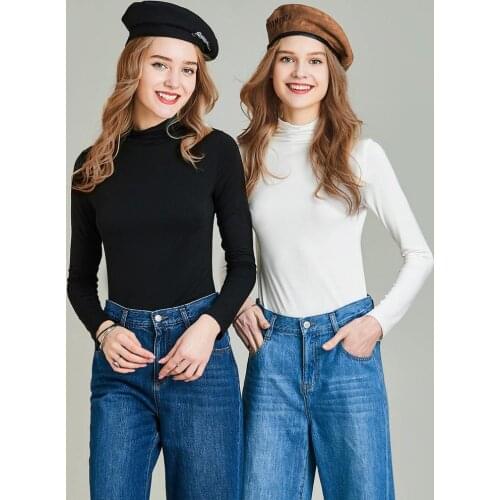 HAVVA Spring and Autumn New Solid Color Half-high Collar Slim T-shirt Female Full-Sleeved Base T-shirt T4293