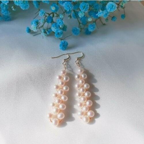 New Arrival Favorite Pearls Earring White Color 4-5MM Round Genuine Freshwater Pearls Gold Color Silver Dangle Earrings