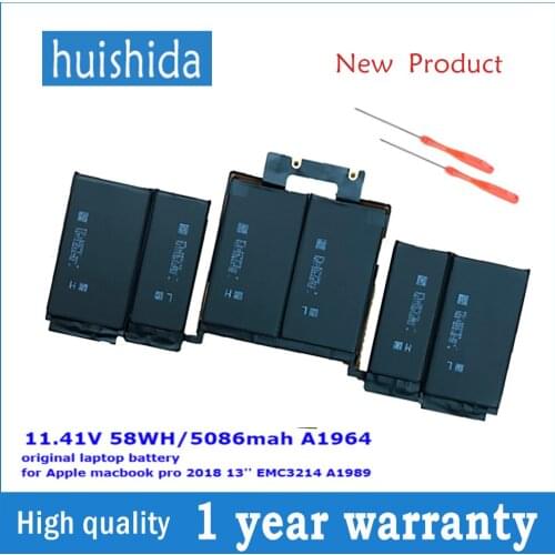 11,41 V 58WH 5086mah A1964 new original laptop battery for Apple macbook pro 13 (2018 yaer)EMC3214 A1989 series