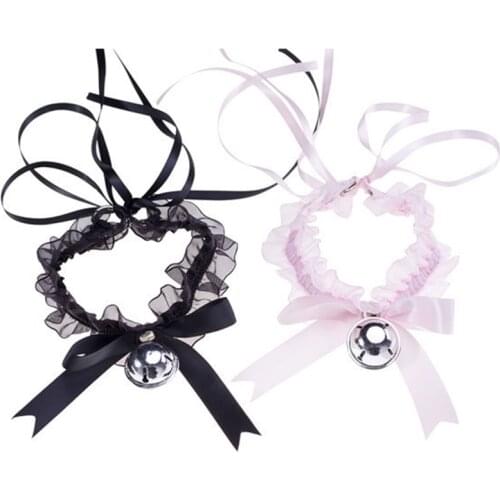 New Adjustable Lace Choker with Bell Sweet Cute Gothic Choker Necklaces Collar for Women Girls Detachable Cosplay Party Jewelry