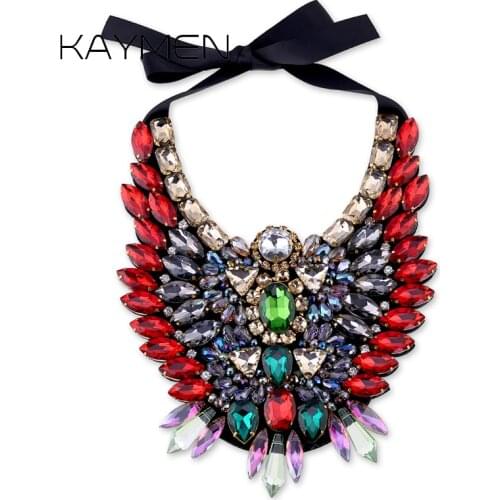 New Fashion Especial Fabric Glass Stones Statement Necklace Pendant for Women Wedding Handmade Luxury Crystals Big Necklace 1517