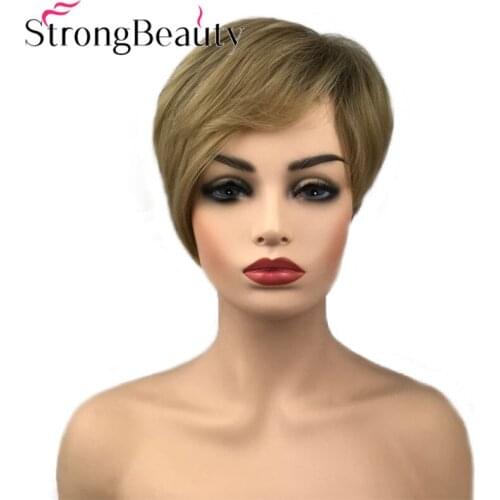 StrongBeauty Short Straight Wigs Natural Ombre Hair Womens Synthetic Light Brown Wig