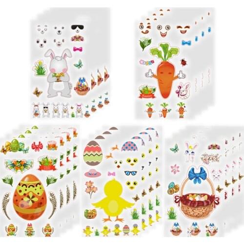 20 Sheets Easter Stickers Bulk DIY Make Your Own Sticker Easter Egg Bunny Chick Style Decorations Party Favor Games Supplies