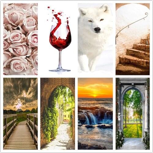 Scenery Wallpaper For Entrance Door Renovation Waterproof Self Adhesive Door Sticker Home Decoration Room Mural PVC Retro Poster