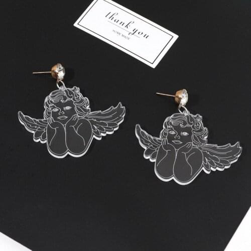 Exaggerated Transparent Acrylic Engraved Cupid Earrings