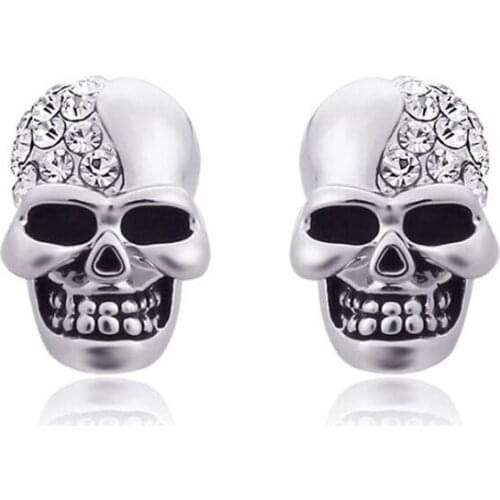 KOFSAC New Fashion Rose Gold Gold Silver Color Earrings For Women Men Party Vintage Glossy Skull Shiny Zircon Earring Jewelry