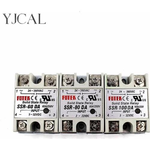 YJCAL Solid State Relay SSR-60DA SSR-80DA SSR-100DA 60A 80A 100A 3-32V DC TO 24-380V AC SSR 60DA 80DA 100DA