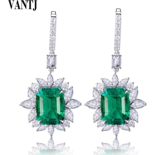 VANTJ 100% 10K Gold Lab Grown Emerald Earring Moissanite Created Hydrothermal Emerald Fine Jewelry for Women Party Wedding Gift