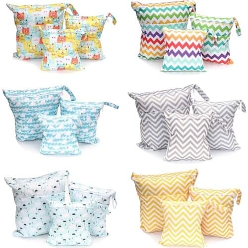 3 Pcs/Set Baby Printed Diaper Bag TPU Waterproof Nappy Double Zipper Handbag Stroller Carry Pack Storage Pocket 24BE