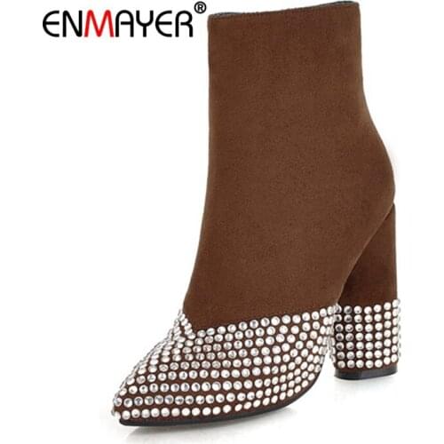 ENMAYER Woman Over The Knee High boots Women Shoes Winter Boots Zip Boots for Women Thigh high booty Rivets Fashion Boots CR1517