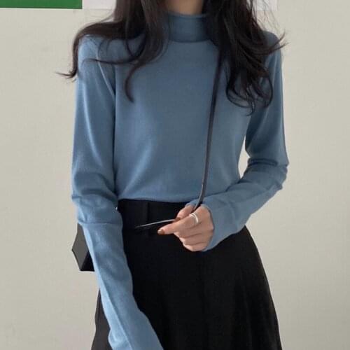 Women Knitted Pullovers Sweater Korean 2020 Autumn Winter Casual Long Sleeve Jumper Fashion Turtleneck Female Bottoming Sweaters
