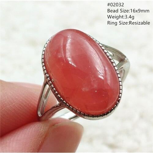 Natural Red Rhodochrosite Rose Crystal Adjustable Size Ring 13x10mm 925 Sterling Silver For Women Ring Oval Bead AAAAA