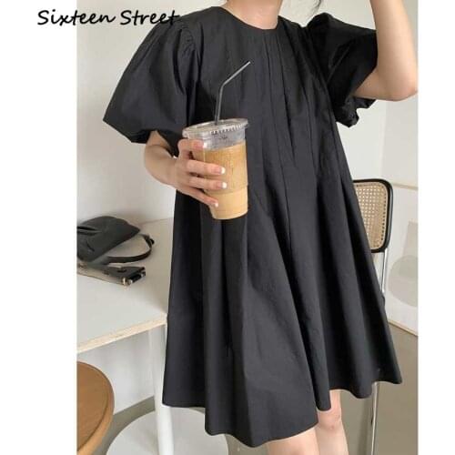 Dresses for Women Korean Fashion Clothing Summer Chic Puff Sleeve Solid Vestido De Mujer Y2k Aesthetic Harajuku Dress New 2021