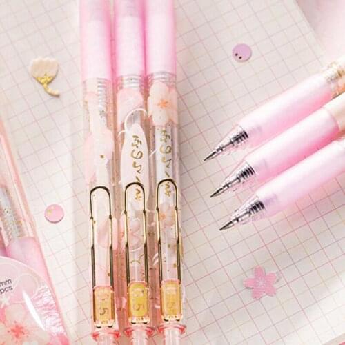 1pc Girl Heart Sakura Crystal Press Gel Pen Metal Pin Student Stationery Signature Pen Black Ink