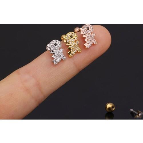 1 PCS Cute Small Zircon Animal Shape Ear Cartilage Piercing Stud Earring Gold Color Stainless Steel Bar Ball Helix Earring