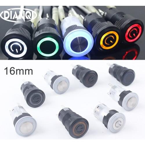 16mm New Push Button Switch Latching On Off Momentary Button Switches Black Plastic For PC power button 6v12v220vRed Green Blue