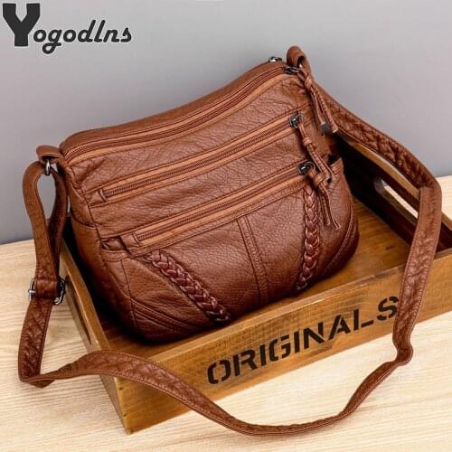 Multi-Pocket Shoulder Crossbody Bag For Women PU Leather Lady Purses And Handbag Bag Vintage Large Capacity Messenger Bags Sac