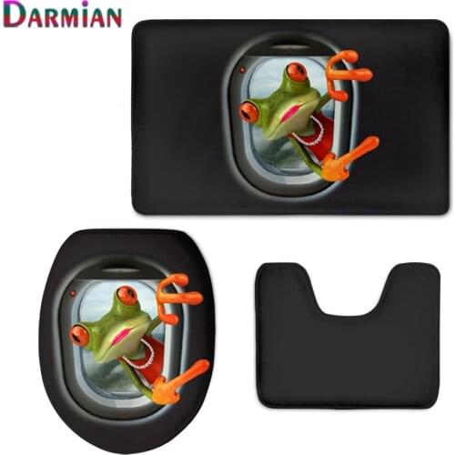 3Pcs/set Toilet Cover And Rugs Soft Flannel Bathroom Accessories Fashion Cartoon Frog Washroom Mat Carpets Inodoro Decoration