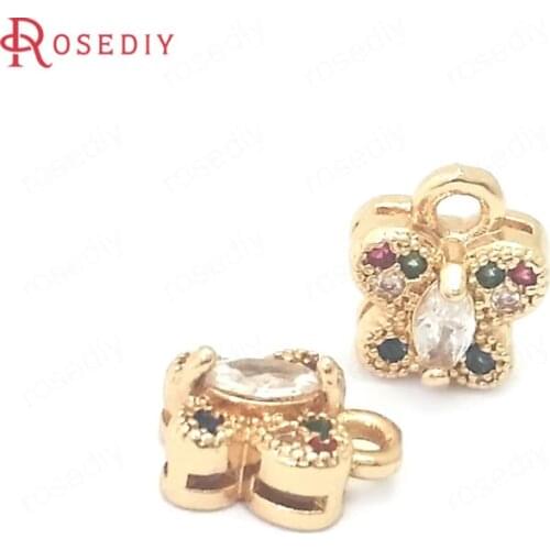 38898)10PCS 8x7MM 24K Champagne Gold Color Brass and Zircon Butterfly Charms Pendants Jewelry Making Supplies Diy Accessories