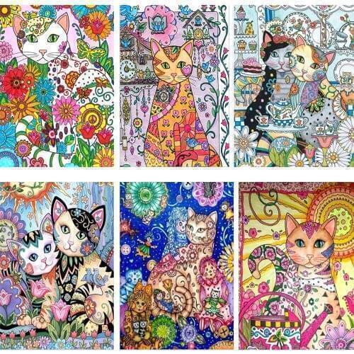 5D DIY Diamond Embroidery Cat Diamond Painting Animal Cute Full Round Mosaic Art Picture Cross Stitch Rhinestones Home Decor