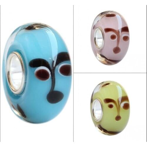 Emith Fla 100% 925 Sterling Silver Large Smiling Face Murano Glass European Charm Beads Fit Brand Bracelet Jewelry 3Colors