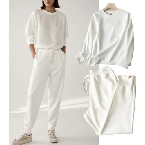 Jenny&Dave Harem Jogger Pants 2 pieces sets England Simple Fashion O-neck Loose Winter Hoodies Women Sweatshirt Pullovers Tops