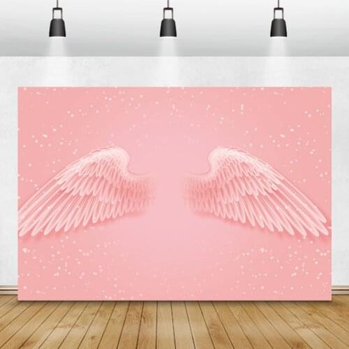 Laeacco Pink Angel Wing Newborn Portrait Baby Shower Party Photophone Photozone Photo Backdrop Customized Photography Background