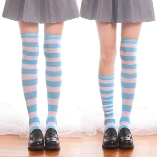 Hatsonic cos Japanese college wind stripes over the knee socks students blue white pink white socks high socks