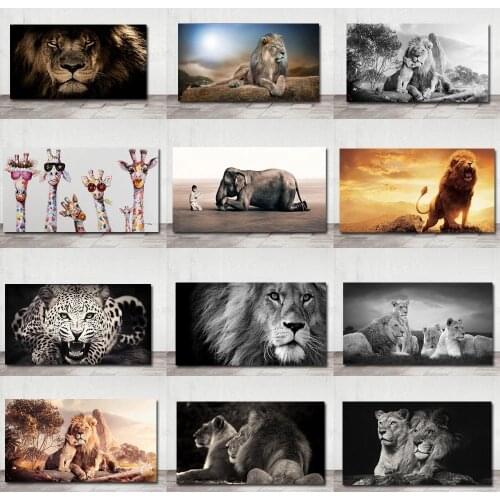 Modern African Large Size Lion Face Canvas Paintings Animals Wall Art Posters And Prints Animals Lions Pictures For Living Room