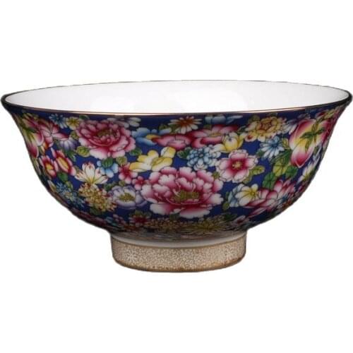 Chinese Old Porcelain Qianlong Style Blue Earth Wanhua Reverse Mouth Bowl