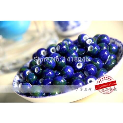 Chinoiserie 8/10/12mm 50pcs Blue and Green Ceramic Ball Beads,Round Spacer Beads For Jewelry Diy CY008-1
