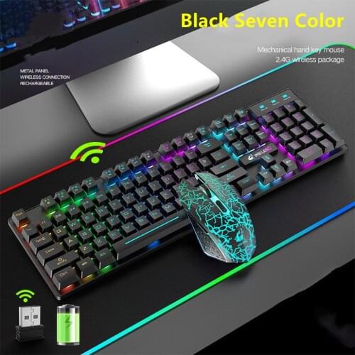 Wireless Recharging Keyboard and Mouse Set Protable LED Backlit Keyboard 2400DPI Mouse Gamer Kit For Laptop Desktop Computer