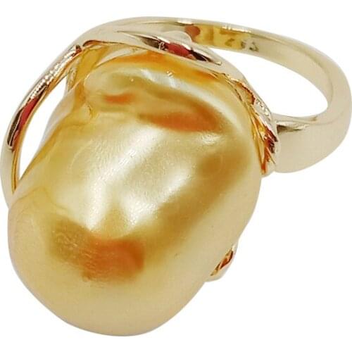 100% NATURE FRESHWATER PEARL RING, big baroque shape pearl ring .20x15 mm pearl,nature white ,purple color, plating gold color