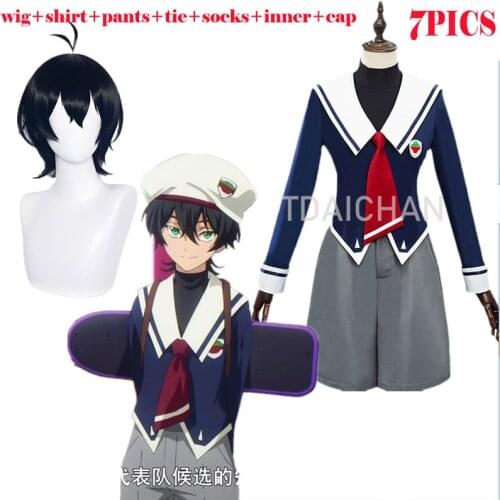 Anime SK8 The Infinity Miya Cosplay Costume Uniform JK Hat Socks Halloween Party Outfits Suit Women Cute Girl Short Black Wig