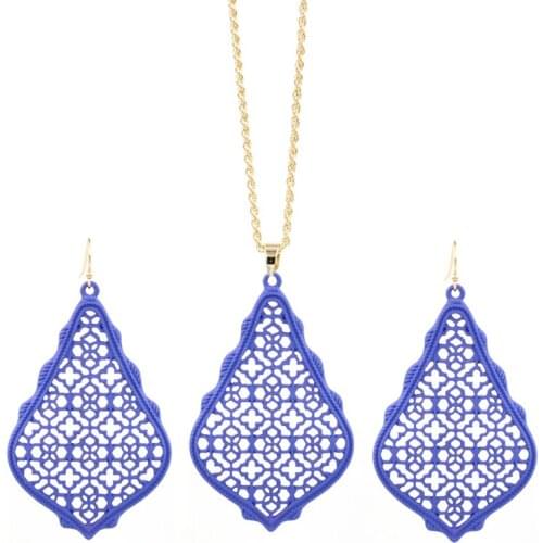 2020 Hot Selling Filigree Painted Big Water Drop Pendant Necklace Water Drop Pendnat Necklace Women Fashion Jewelry Wholesale