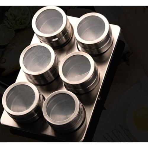 Magnetic Spice Tins Stainless Steel Spice Jar Set With Stickers Pepper Shakers Salt Pepper Set Seasoning Sprays 6pc/set