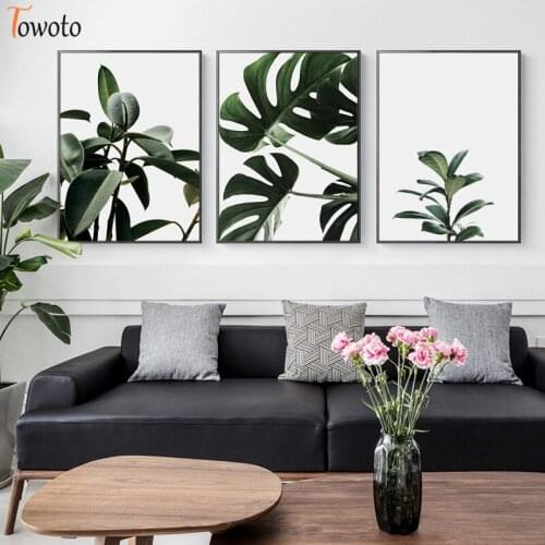 Minimalist Canvas Painting Tropical Leaves Print Nature Poster Green Fresh Wall Art Decorative Wall Pictures for Living Room