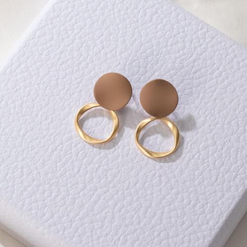 Fashion Korean Statement Brown Round Earrings for Women Vintage Geometeic Small Matte Gold Hanging Dangle Earrings 2020 jewelry