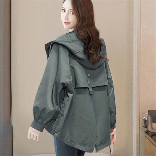2021 Spring New Women Trench Coat Fashion Hooded Korean Long-sleeve Loose Windbreaker All-match Autumn Female Casual Outwear Top