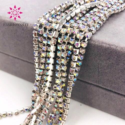 New arrive 5 yards/bag Super bright encryption White AB 2mm-4mm silver base glass rhinestones cup chain,diy clothing accessories