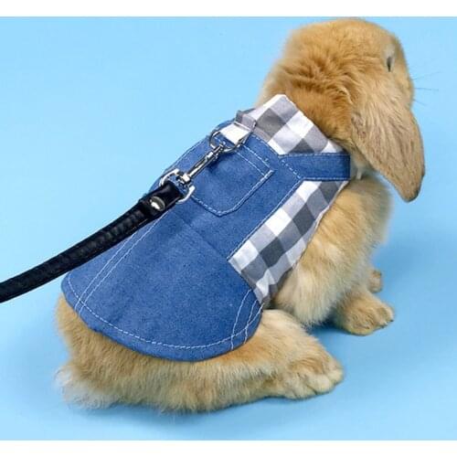 Pet Rabbit Clothes Denim Jacket Coat Small Animal Harness Leash Vest Bag Hat Set for Ferret Bunny Hamster Small Pet Supplies